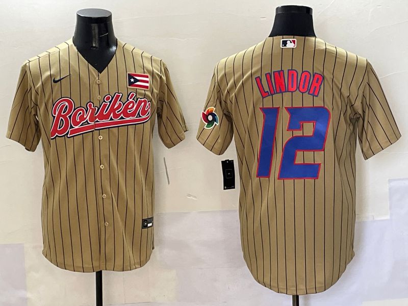 Men Puerto Rico #12 Lindor Brown Stripe Joint Name 2025 Nike MLB Jersey style 12
